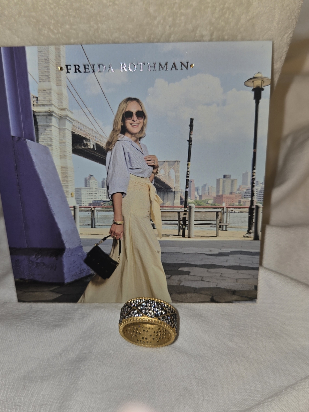 Freida Rothman FR 925 Pave CZ Cigar Band Ring Two Tone Sterling Silver Size 8